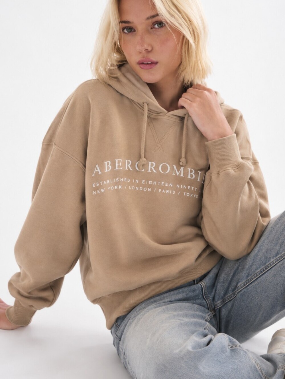 Abercrombie & Fitch Hoodie Womens Small Tan Soft AF Collection Sweatshirt